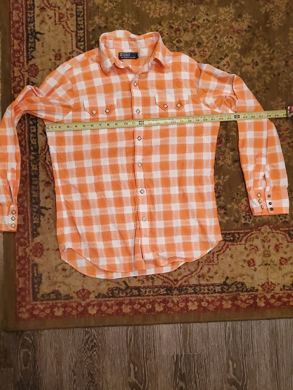Ralph Lauren Orange and White Plaid Snap Closure Shirt